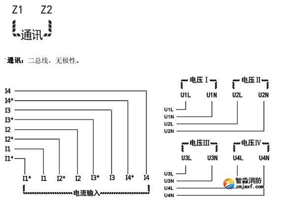 海灣GST-DJ-D44C交流單相電壓電流傳感器（四路電壓、四路電流）安裝接線端子說(shuō)明