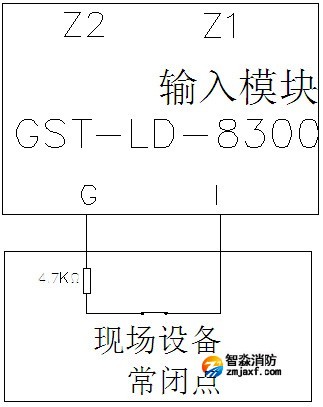 GST-LD-8300模塊與具有常閉無源觸點(diǎn)的現(xiàn)場設(shè)備連接方法